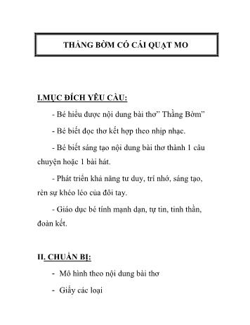 Giáo án Mầm non Lớp Lá - Đề tài: Thơ Thằng Bờm có cái quạt mo