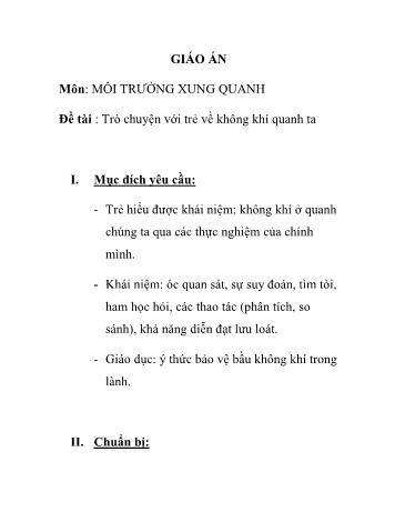 Giáo án Mầm non Lớp Lá - Đề tài: Trò chuyện với trẻ về không khí quanh ta