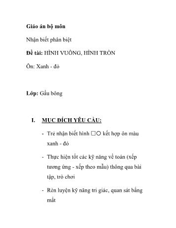 Giáo án Mầm non Lớp Mầm - Đề tài: Hình vuông, hình tròn
