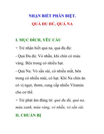 Giáo án Mầm non Lớp Mầm - Đề tài: Nhận biết phân biệt Quả đu đủ, quả na