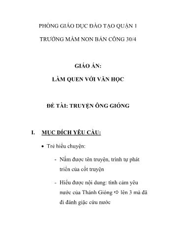 Giáo án Mầm non Lớp Mầm - Đề tài: Truyện “Ông Gióng”