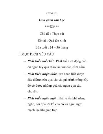 Giáo án Mầm non Lớp Nhà trẻ - Chủ đề: Thực vật - Đề tài: Quả táo xinh