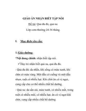 Giáo án Mầm non Lớp Nhà trẻ - Đề tài: Quả đu đủ, quả na