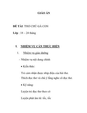 Giáo án Mầm non Lớp Nhà trẻ - Đề tài: Thơ Chú gà con