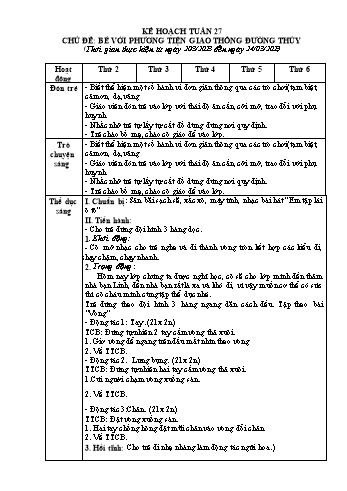 Giáo án Mầm non Lớp Nhà trẻ - Tuần 27, Chủ đề: Bé với phương tiện giao thông đường thủy - Năm học 2022-2023 - Trường Mầm non Trường Thủy