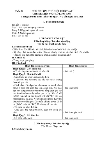 Giáo án Mầm non Khối Chồi - Tuần 22 - Chủ đề: Một số loại rau - Năm học 2024-2025 - Trường Mầm non Bát Xát