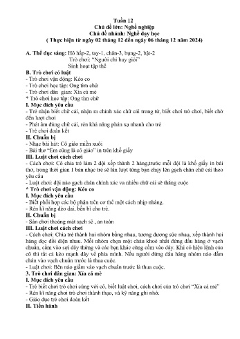 Giáo án Mầm non Khối Lá - Tuần 12 - Chủ đề: Nghề dạy học - Năm học 2024-2025 - Trường Mầm non Nậm Pung