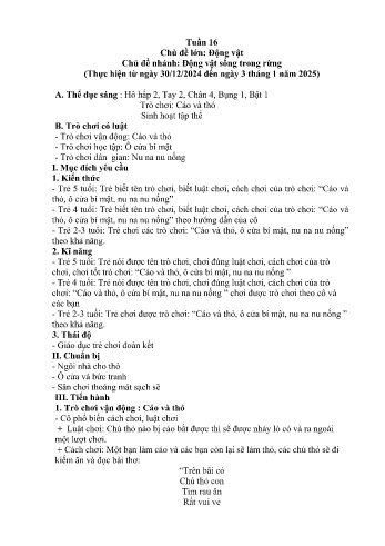 Giáo án Mầm non Khối Lá - Tuần 16 - Chủ đề: Động vật sống trong rừng - Năm học 2024-2025 - Trường Mầm non Nậm Pung