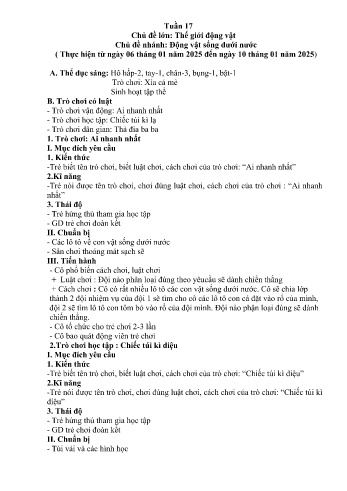 Giáo án Mầm non Khối Lá - Tuần 17 - Chủ đề: Động vật sống dưới nước - Năm học 2024-2025 - Trường Mầm non Nậm Pung