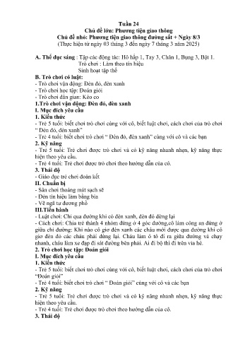 Giáo án Mầm non Khối Lá - Tuần 24 - Chủ đề: Phương tiện giao thông đườn sắt. Ngày 8/3 - Năm học 2024-2025 - Trường Mầm non Nậm Pung