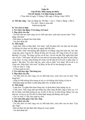 Giáo án Mầm non Khối Lá - Tuần 28 - Chủ đề: Các hiên tượng tự nhiên - Năm học 2024-2025 - Trường Mầm non Nậm Pung