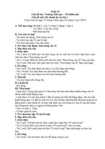 Giáo án Mầm non Khối Lá - Tuần 34 - Chủ đề: Bé chuẩn bị vào lớp 1 - Năm học 2024-2025 - Trường Mầm non Nậm Pung