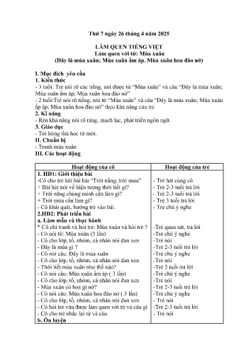 Giáo án Mầm non Lớp Chồi - Chủ đề: Làm quen với từ: Mùa Xuân - Năm học 2024-2025 - Trường Mầm non số 1 Thượng Hà