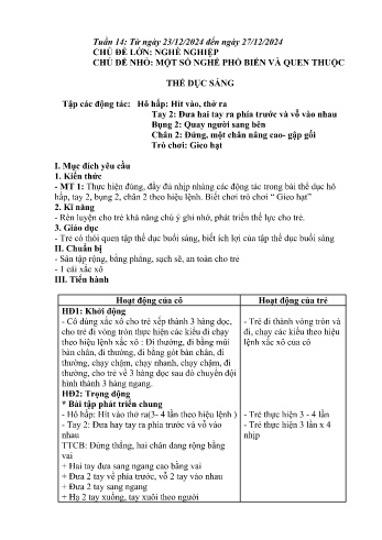 Giáo án Mầm non lớp Chồi - Tuần 10 - Chủ đề: Một số nghề phổ biến và quen thuộc - Năm học 2024-2025 - Trường Mầm non số 1 Thượng Hà