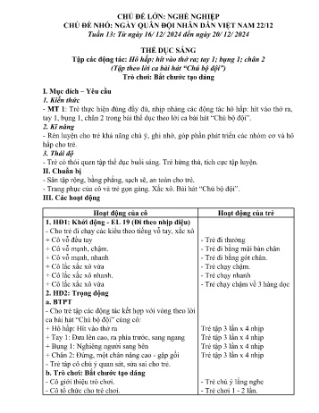 Giáo án Mầm non Lớp Chồi - Tuần 13 - Chủ đề: Ngày quân đội nhân dân Việt Nam 22/12 - Năm học 2024-2025 - Trường Mầm non số 1 Thượng Hà