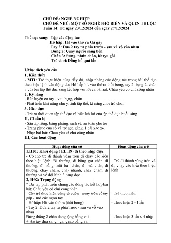 Giáo án Mầm non Lớp Chồi - Tuần 14 - Chủ đề: Một số nghề phổ biển và quen thuộc - Năm học 2024-2025 - Trường Mầm non số 1 Thượng Hà