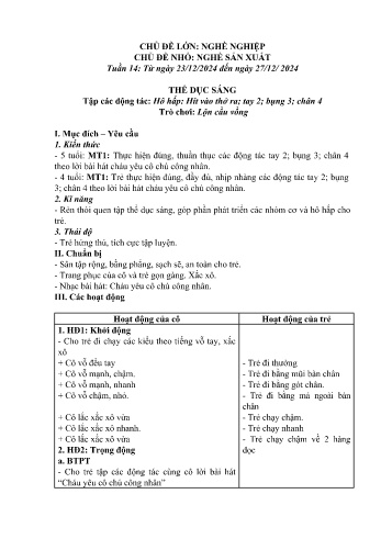 Giáo án Mầm non Lớp Chồi - Tuần 14 - Chủ đề: Nghề sản xuất - Năm học 2024-2025 - Trường Mầm non số 1 Thượng Hà
