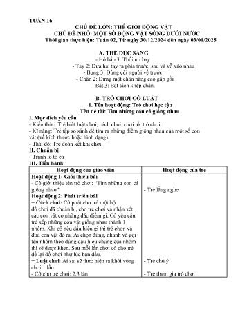 Giáo án Mầm non Lớp Chồi - Tuần 16 - Chủ đề: Một số động vật sống dưới nước - Năm học 2024-2025 - Trường Mầm non Bát Xát
