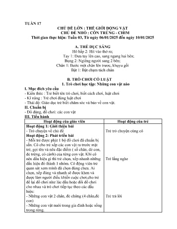 Giáo án Mầm non Lớp Chồi - Tuần 17 - Chủ đề: Côn trùng, chim - Năm học 2024-2025 - Trường Mầm non Bát Xát