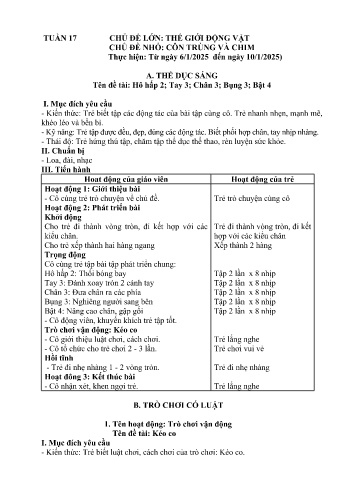 Giáo án Mầm non Lớp Chồi - Tuần 17 - Chủ đề: Côn trùng và chim - Năm học 2024-2025 - Trường Mầm non Bát Xát