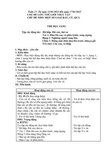 Giáo án Mầm non Lớp Chồi - Tuần 17 - Chủ đề: Một số loại rau, củ, quả - Năm học 2024-2025 - Trường Mầm non số 1 Thượng Hà