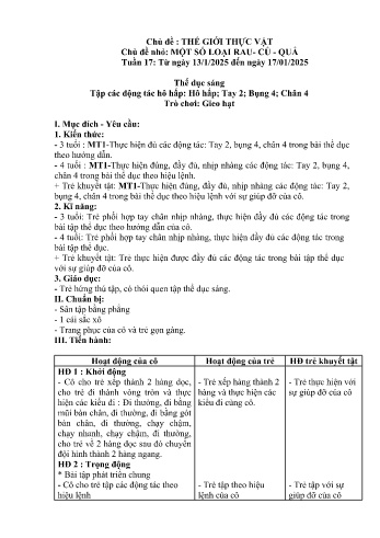 Giáo án Mầm non Lớp Chồi - Tuần 17: Một số loại rau, củ, quả - Năm học 2024-2025 - Trường Mầm non số 1 Thượng Hà
