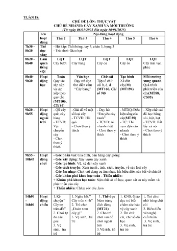 Giáo án Mầm non Lớp Chồi - Tuần 18 - Chủ đề: Cây xanh và môi trường - Năm học 2024-2025 - Trường Mầm non Tân Dương