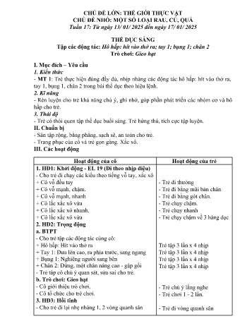 Giáo án Mầm non Lớp Chồi - Tuần 19 - Chủ đề: Một số loài rau, củ, quả - Năm học 2024-2025 - Trường Mầm non số 1 Thượng Hà