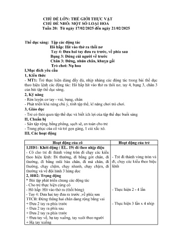 Giáo án Mầm non Lớp Chồi - Tuần 20: Một số loại hoa - Năm học 2024-2025 - Trường Mầm non số 1 Thượng Hà