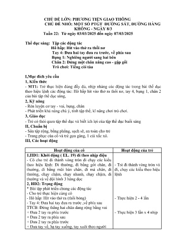 Giáo án Mầm non Lớp Chồi - Tuần 22: Một số PTGT đường sắt, đường hàng không - Năm học 2024-2025 - Trường Mầm non số 1 Thượng Hà