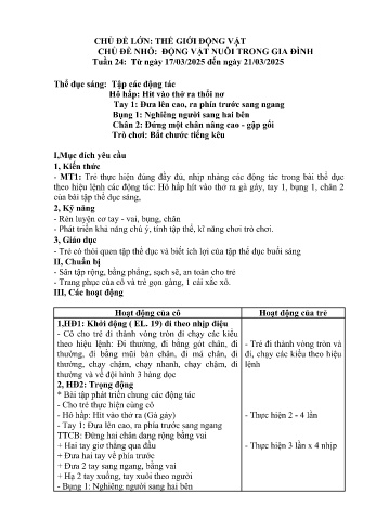 Giáo án Mầm non Lớp Chồi - Tuần 24 - Chủ đề: Động vật nuôi trong gia đình - Năm học 2024-2025 - Trường Mầm non số 1 Thượng Hà