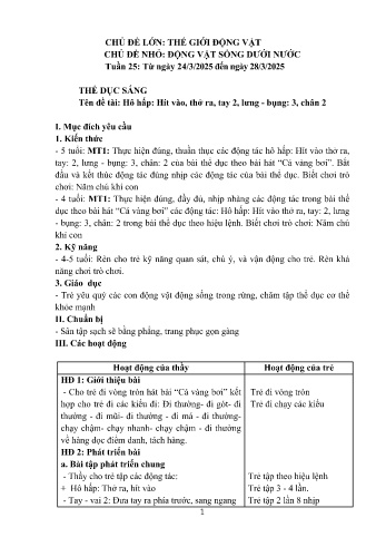 Giáo án Mầm non Lớp Chồi - Tuần 25 - Chủ đề: Đông vật sống dưới nước - Năm học 2024-2025 - Trường Mầm non số 1 Thượng Hà