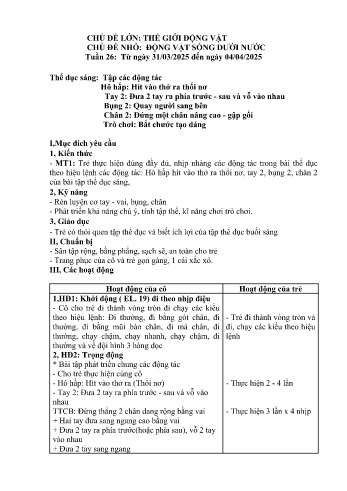 Giáo án Mầm non Lớp Chồi - Tuần 26 - Chủ đề: Động vật sống dưới nước - Năm học 2024-2025 - Trường Mầm non số 1 Thượng Hà