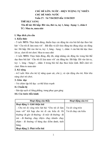 Giáo án Mầm non Lớp Chồi - Tuần 27 - Chủ đề: Nước - Năm học 2024-2025 - Trường Mầm non số 1 Thượng Hà