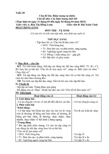 Giáo án Mầm non Lớp Chồi - Tuần 28 - Chủ đề: Các hiện tượng thời tiết - Năm học 2024-2025 - Bàn Thị Hồng Loan