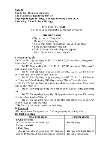 Giáo án Mầm non Lớp Chồi - Tuần 28 - Chủ đề: Các hiện tượng thời tiết - Năm học 2024-2025 - Trần Thị Ngọc