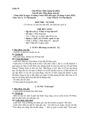 Giáo án Mầm non Lớp Chồi - Tuần 30 - Chủ đề: Mùa đông, mùa hè - Năm học 2024-2025 - Vi Thị Quỳnh