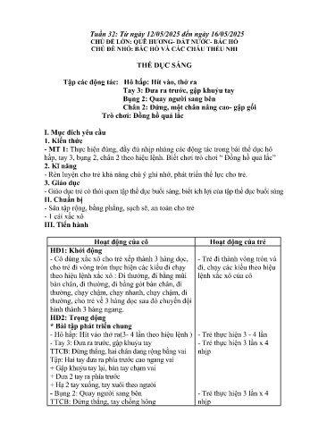 Giáo án Mầm non Lớp Chồi - Tuần 32: Bác Hồ và các cháu thiếu nhi - Năm học 2024-2025 - Trường Mầm non số 1 Thượng Hà