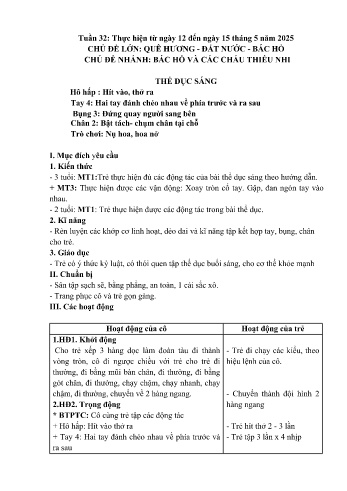 Giáo án Mầm non Lớp Chồi - Tuần 32 - Chủ đề: Bác Hồ và các cháu thiếu nhi - Năm học 2024-2025 - Trường Mầm non số 1 Thượng Hà