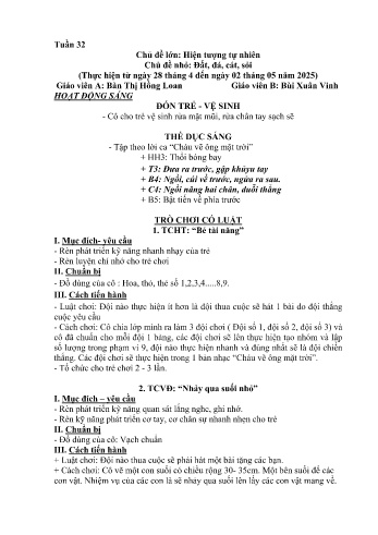 Giáo án Mầm non Lớp Chồi - Tuần 32 - Chủ đề: Đất, đá, cát, sỏi - Năm học 2024-2025 - Bàn Thị Hồng Loan