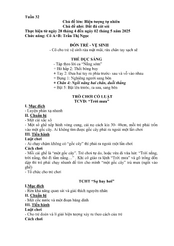 Giáo án Mầm non Lớp Chồi - Tuần 32 - Chủ đề: Đất, đá, cát, sỏi - Năm học 2024-2025 - Trần Thị Ngọc