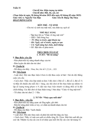 Giáo án Mầm non Lớp Chồi - Tuần 32 - Chủ đề: Đất, đá, cát, sỏi - Năm học 2024-2025 - Nguyễn Văn Hậu