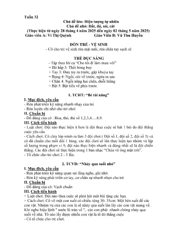 Giáo án Mầm non Lớp Chồi - Tuần 32 - Chủ đề: Đất, đá, sỏi, cát - Năm học 2024-2025 - Vi Thị Quỳnh