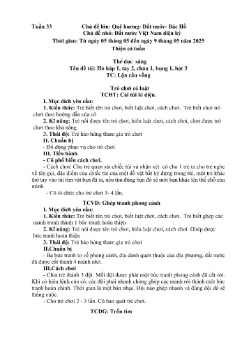 Giáo án Mầm non Lớp Chồi - Tuần 33 - Chủ đề: Đất nước Việt Nam diệu kỳ - Năm học 2024-2025 - Trường Mầm non Bản Qua