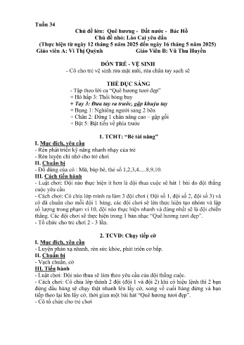 Giáo án Mầm non Lớp Chồi - Tuần 34 - Chủ đề: Lào Cai yêu dấu - Năm học 2024-2025 - Vi Thị Quỳnh