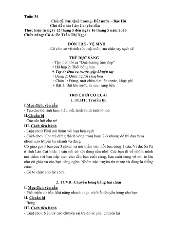 Giáo án Mầm non Lớp Chồi - Tuần 34 - Chủ đề: Lào Cai yêu dấu - Năm học 2024-2025 - Trần Thị Ngọc