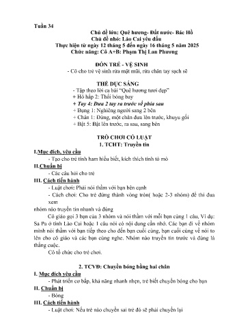 Giáo án Mầm non Lớp Chồi - Tuần 34 - Chủ đề: Lào Cai yêu dấu - Năm học 2024-2025 - Phạm Thị Lan Phương
