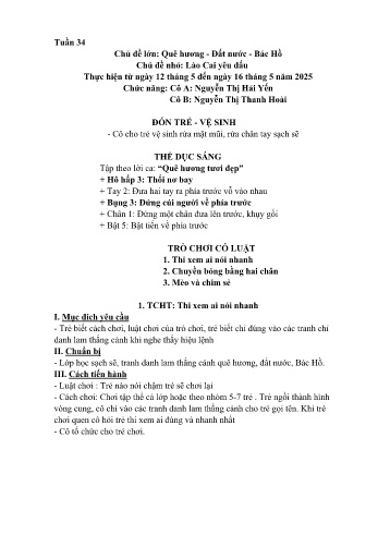 Giáo án Mầm non Lớp Chồi - Tuần 34 - Chủ đề: Lào Cai yêu dấu - Năm học 2024-2025 - Nguyễn Thị Hải Yến