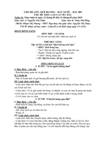Giáo án Mầm non Lớp Chồi - Tuần 34 - Chủ đề: Lào Cai yêu dấu - Năm học 2024-2025 - Nguyễn Thị Thùy