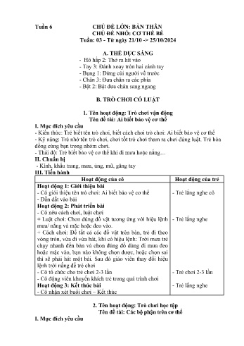 Giáo án Mầm non Lớp Chồi - Tuần 6 - Chủ đề: Cơ thể bé - Năm học 2024-2025 - Trường Mầm non Bát Xát